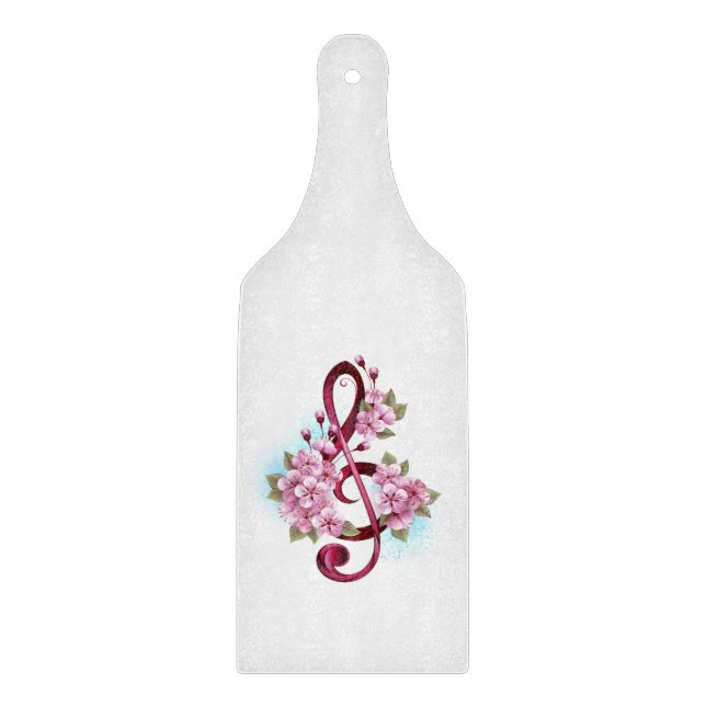 Musical treble clef notes with Sakura flowers Cutting Board (Front)