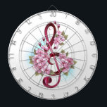 Musical treble clef notes with Sakura flowers Dart Board<br><div class="desc">Pink treble clef with delicate,  detailed pink Japanese cherry blossoms against white background painted over with light blue paint. Blooming pink sakura.</div>