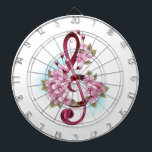 Musical treble clef notes with Sakura flowers Dart Board<br><div class="desc">Pink treble clef with delicate,  detailed pink Japanese cherry blossoms against white background painted over with light blue paint. Blooming pink sakura.</div>