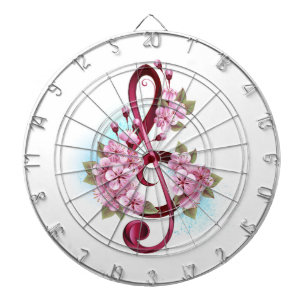 Musical treble clef notes with Sakura flowers Dart Board