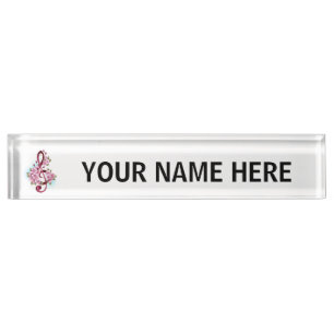 Musical treble clef notes with Sakura flowers Desk Name Plate