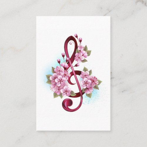 Musical treble clef notes with Sakura flowers Discount Card