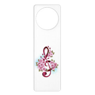Musical treble clef notes with Sakura flowers Door Hanger