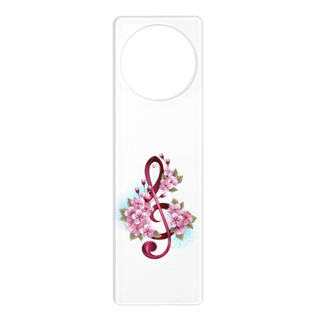 Musical treble clef notes with Sakura flowers Door Hanger (Front)