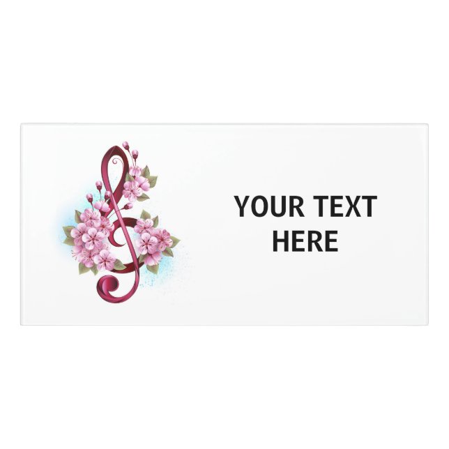 Musical treble clef notes with Sakura flowers Door Sign (Classic Front)