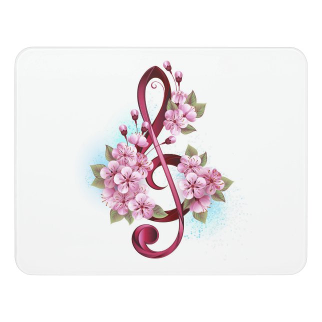 Musical treble clef notes with Sakura flowers Door Sign (Contemporary Front)