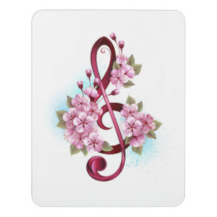 Musical treble clef notes with Sakura flowers Door Sign