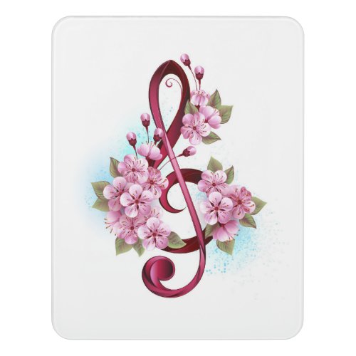 Musical treble clef notes with Sakura flowers Door Sign