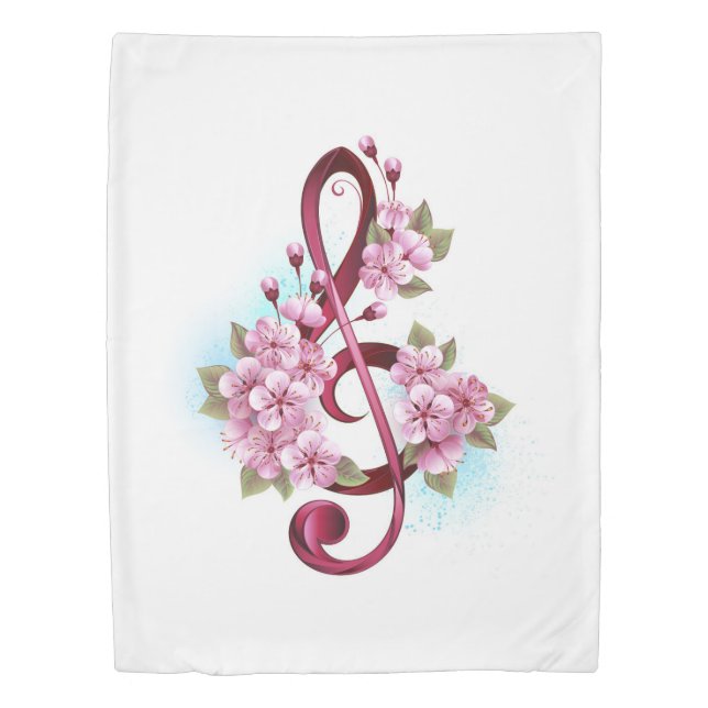 Musical treble clef notes with Sakura flowers Duvet Cover (Front)