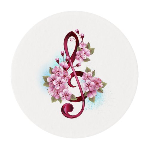 Musical treble clef notes with Sakura flowers Edible Frosting Rounds
