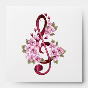 Musical treble clef notes with Sakura flowers Envelope
