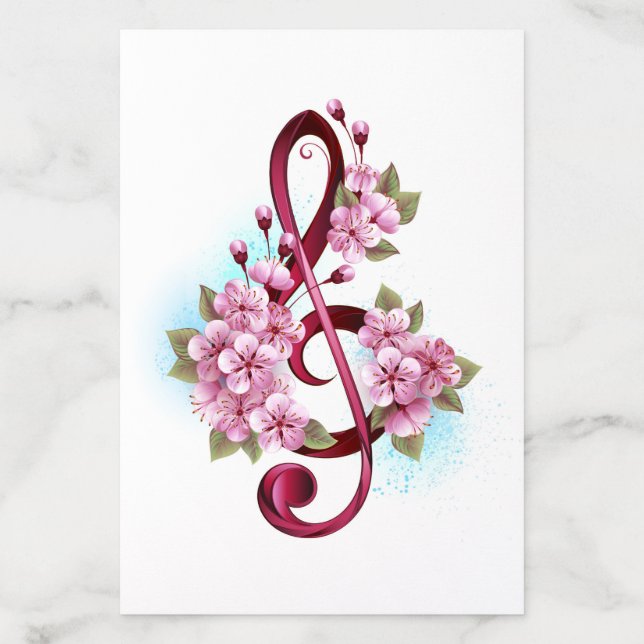 Musical treble clef notes with Sakura flowers Envelope Liner (Design)