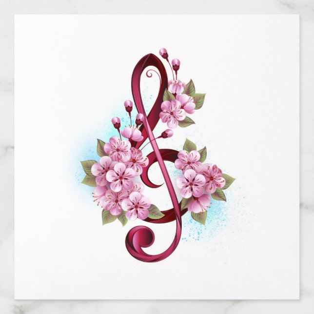 Musical treble clef notes with Sakura flowers Envelope Liner (Design)
