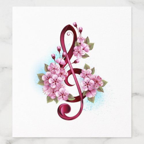 Musical treble clef notes with Sakura flowers Envelope Liner