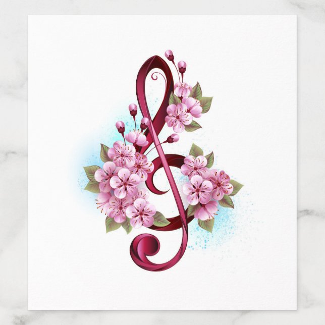 Musical treble clef notes with Sakura flowers Envelope Liner (Design)