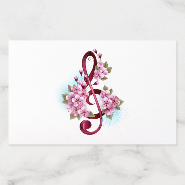 Musical treble clef notes with Sakura flowers Envelope Liner (Design)