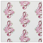 Musical treble clef notes with Sakura flowers Fabric