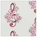 Musical treble clef notes with Sakura flowers Fabric