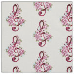 Musical treble clef notes with Sakura flowers Fabric