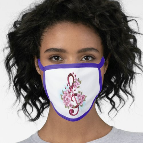 Musical treble clef notes with Sakura flowers Face Mask