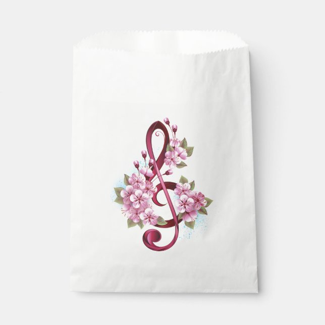 Musical treble clef notes with Sakura flowers Favor Bag (Front)