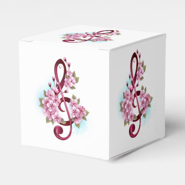 Musical treble clef notes with Sakura flowers Favor Boxes (Front Side)