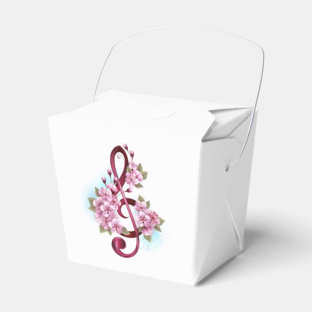 Musical treble clef notes with Sakura flowers Favor Boxes (Front Side)