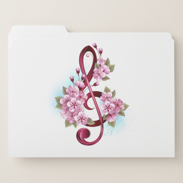 Musical treble clef notes with Sakura flowers File Folder (Front Left)