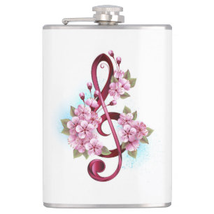 Musical treble clef notes with Sakura flowers Flask