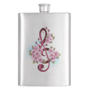 Musical treble clef notes with Sakura flowers Flask