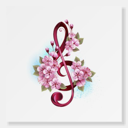 Musical treble clef notes with Sakura flowers Foam Board