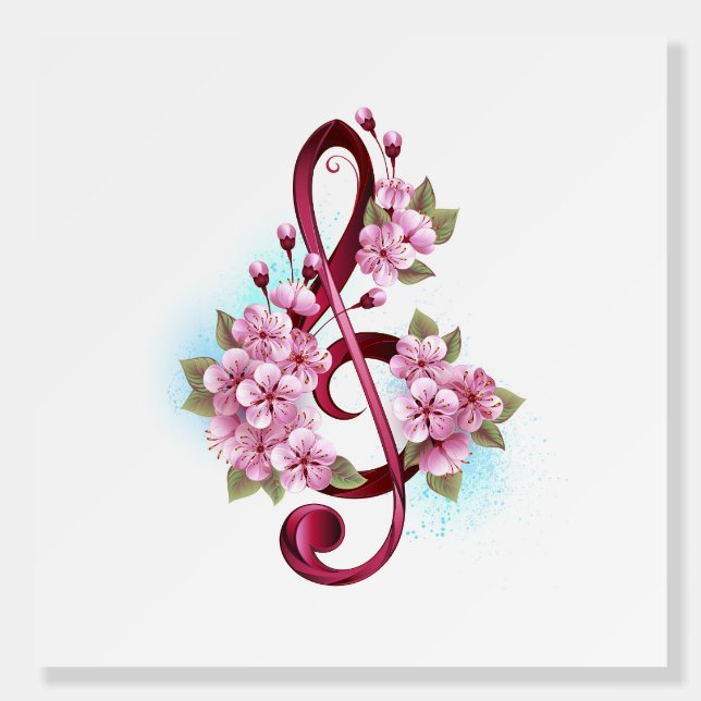 Musical treble clef notes with Sakura flowers Foam Board (Front)