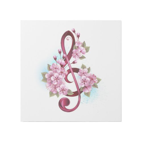 Musical treble clef notes with Sakura flowers Gallery Wrap