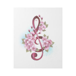 Musical treble clef notes with Sakura flowers Gallery Wrap