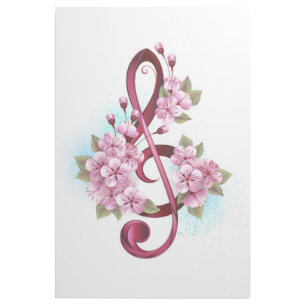 Musical treble clef notes with Sakura flowers Gallery Wrap