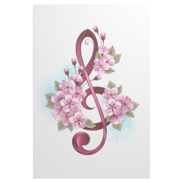 Musical treble clef notes with Sakura flowers Gallery Wrap (Front)
