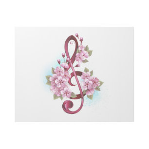 Musical treble clef notes with Sakura flowers Gallery Wrap