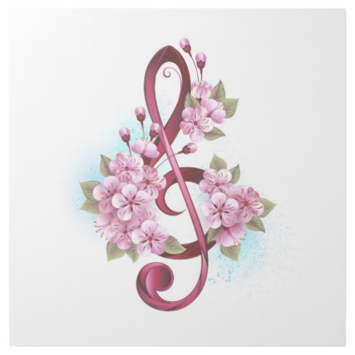 Musical treble clef notes with Sakura flowers Gallery Wrap
