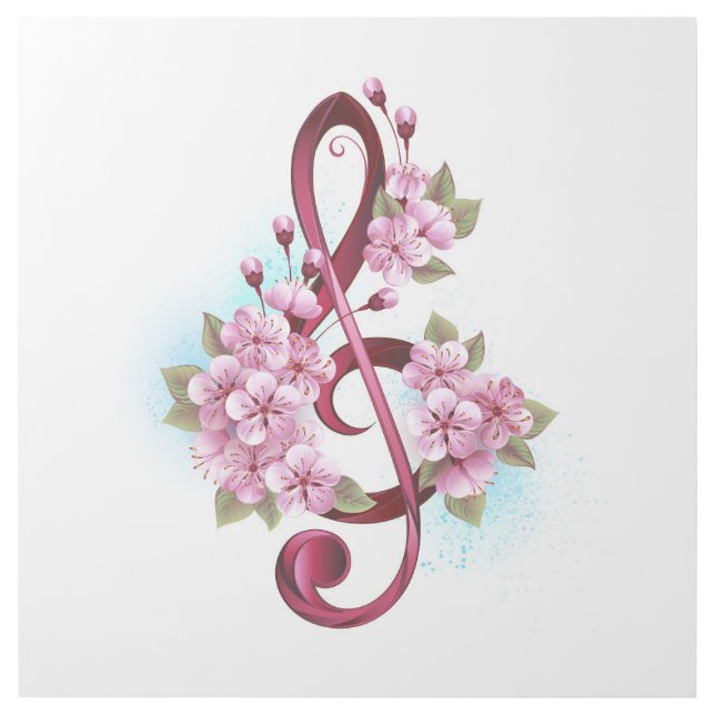 Musical treble clef notes with Sakura flowers Gallery Wrap (Front)