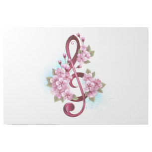 Musical treble clef notes with Sakura flowers Gallery Wrap