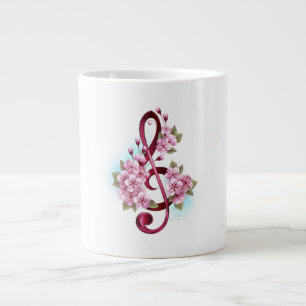 Musical treble clef notes with Sakura flowers Giant Coffee Mug