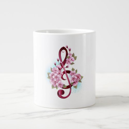 Musical treble clef notes with Sakura flowers Giant Coffee Mug