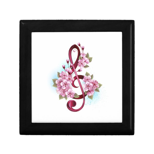 Musical treble clef notes with Sakura flowers Gift Box (Front)