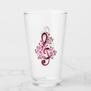 Musical treble clef notes with Sakura flowers Glass