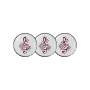 Musical treble clef notes with Sakura flowers Golf Ball Marker
