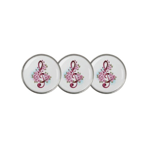 Musical treble clef notes with Sakura flowers Golf Ball Marker