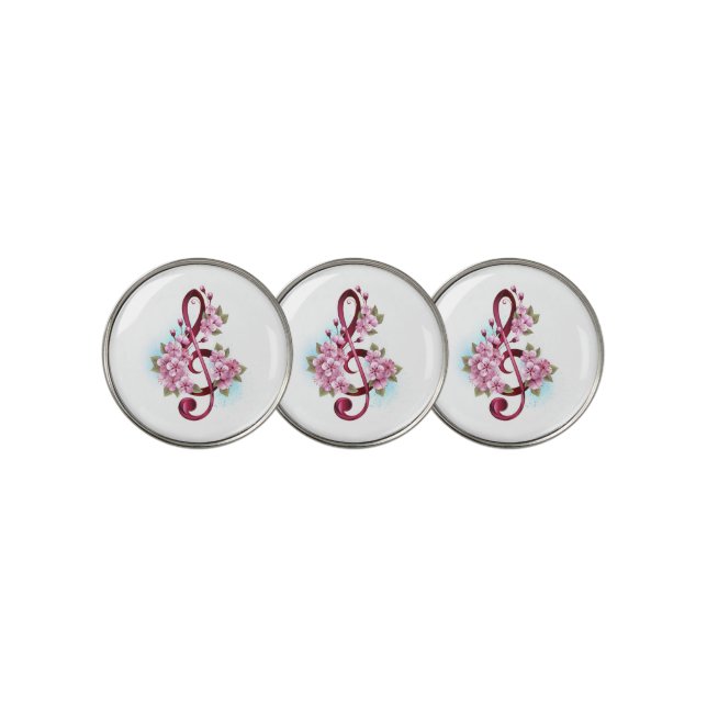 Musical treble clef notes with Sakura flowers Golf Ball Marker (3 Up)