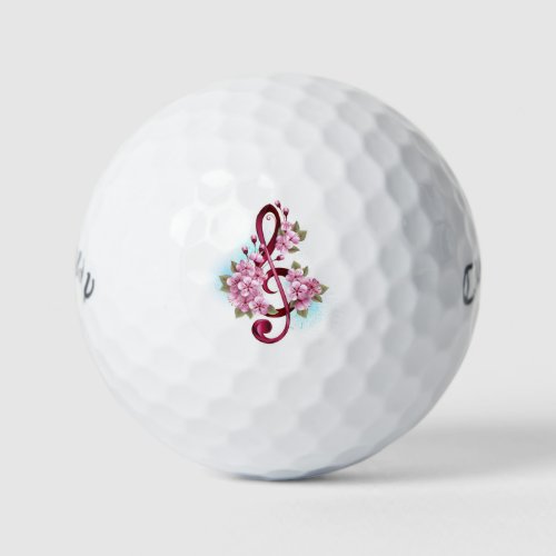Musical treble clef notes with Sakura flowers Golf Balls