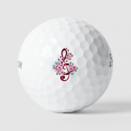 Musical treble clef notes with Sakura flowers Golf Balls