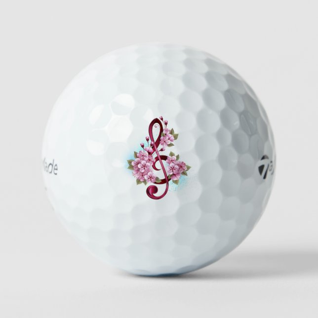Musical treble clef notes with Sakura flowers Golf Balls (Front)